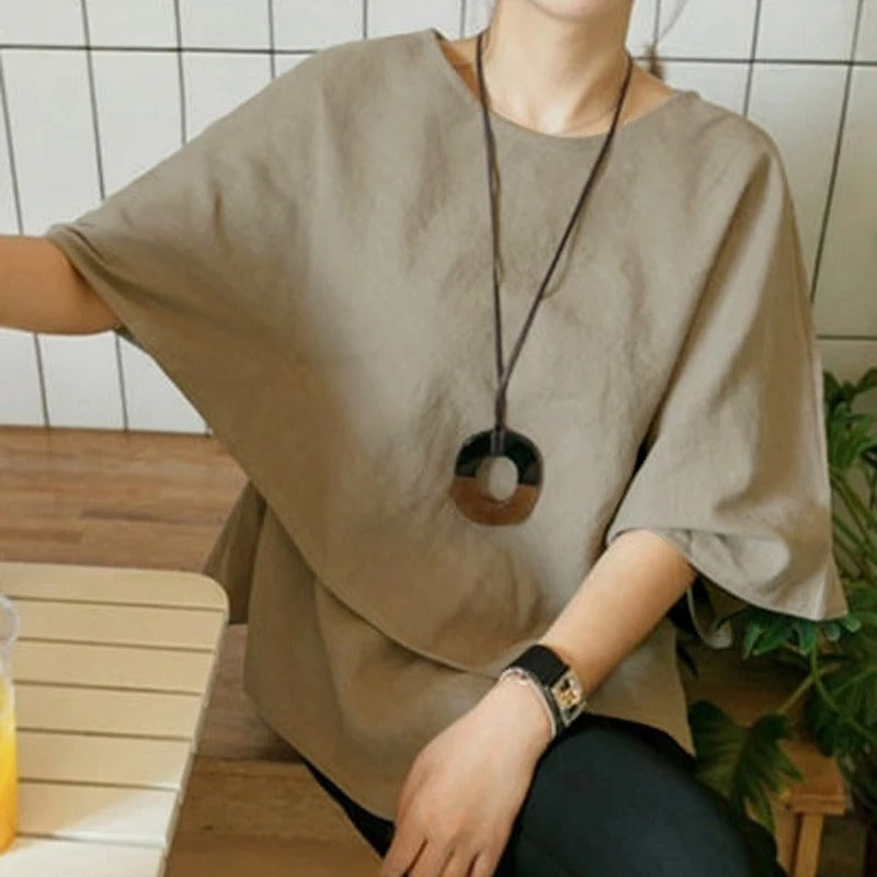 Asymmetrische Bluse mit halben Ärmeln für Damen