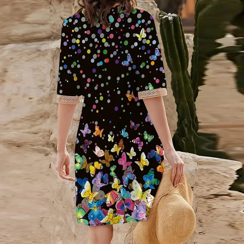 Damen V-Ausschnitt Bedrucktes Sommerkleid