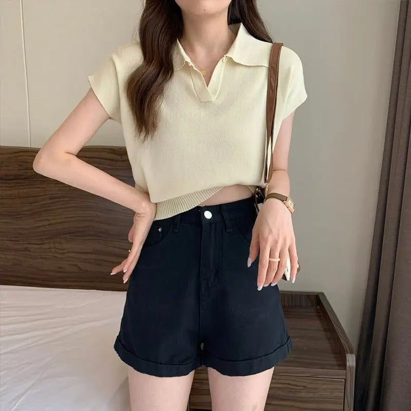 Strick-Damen-Shirt mit kurzen Ärmeln