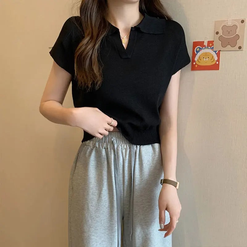 Strick-Damen-Shirt mit kurzen Ärmeln