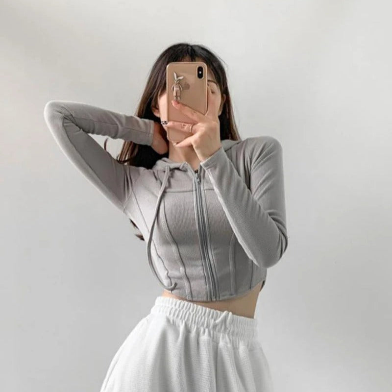 Damen Zip-Up Crop-Hoodie