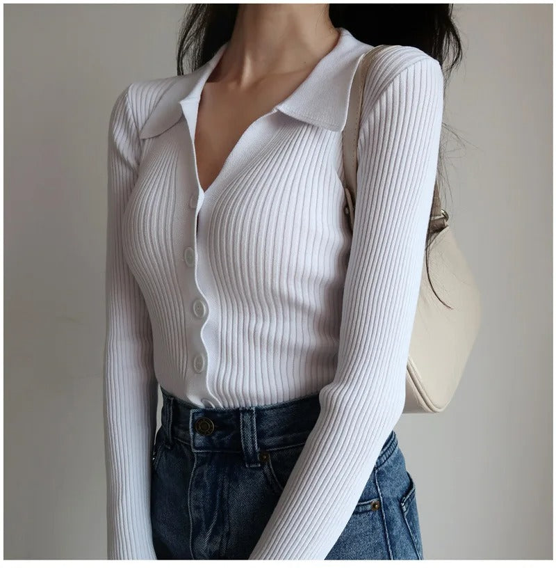 Schmal geschnittene Strickjacke mit V-Ausschnitt für Damen