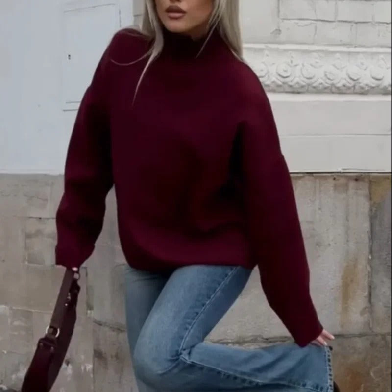 Lässiger Strickpullover mit hohem Kragen