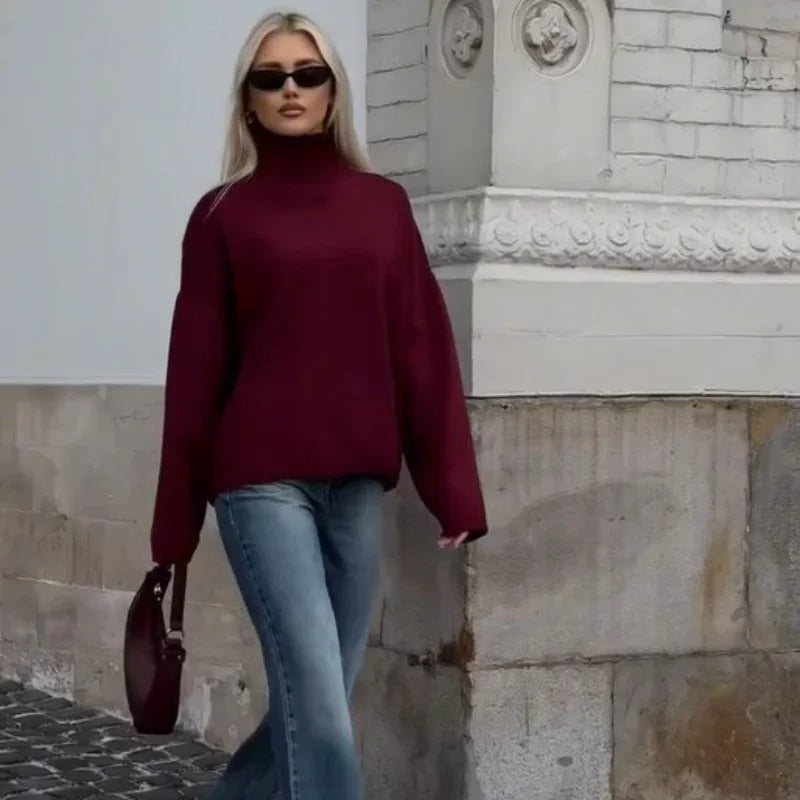Lässiger Strickpullover mit hohem Kragen