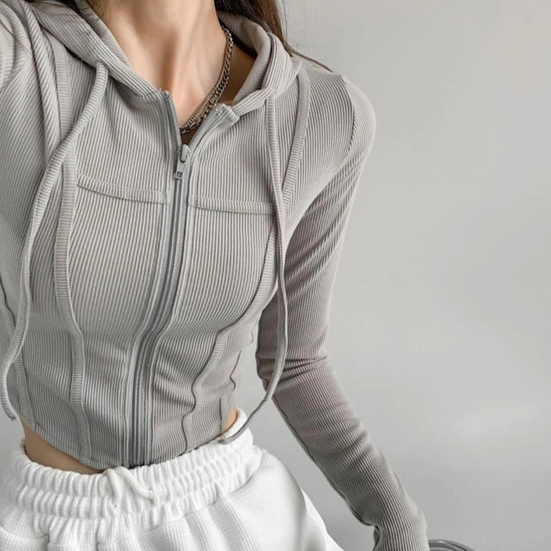 Damen Zip-Up Crop-Hoodie