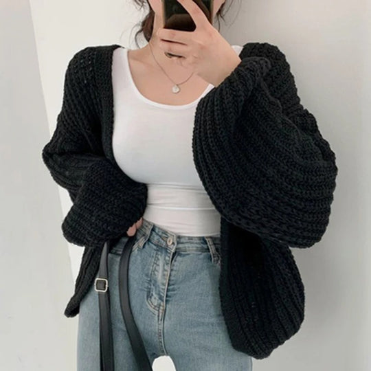 Damen-Strickjacke mit Vintage-Laternenärmeln