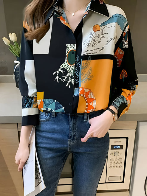 Damenbluse Vintage Stil 100% Baumwolle mit Print für Elegante Anlässe-5