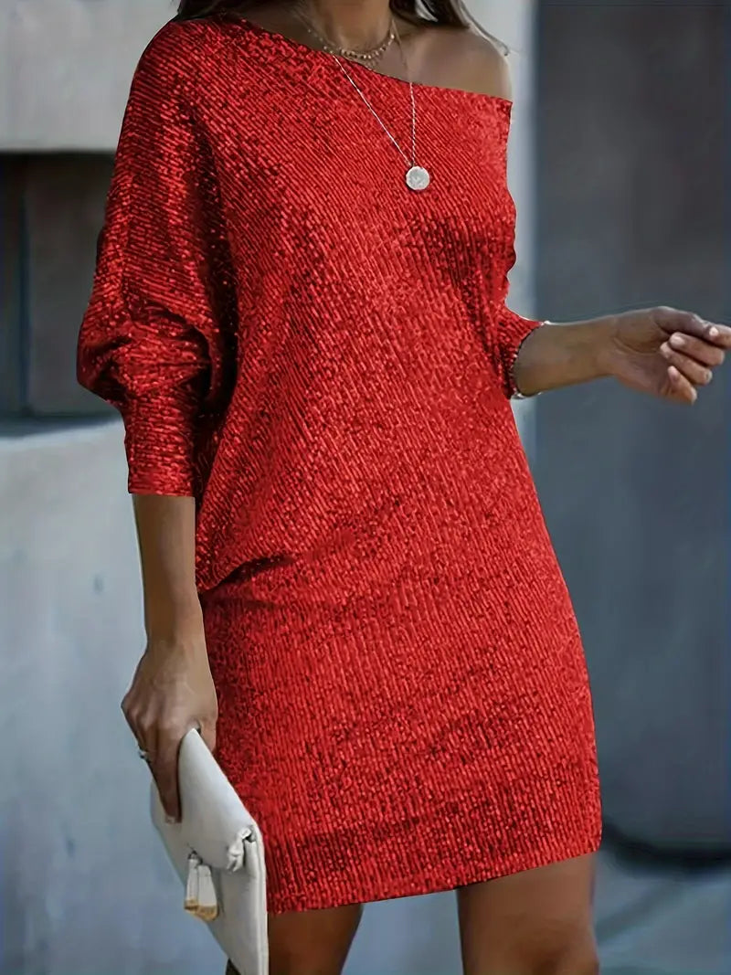 Damen Festliches Kleid Figurbetont Mit Kontrast-Pailletten aus Polyester 3
