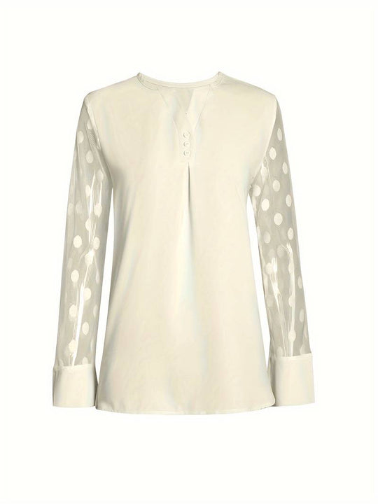 Damen Langarm-Top mit gekerbtem Ausschnitt Eleganz-3