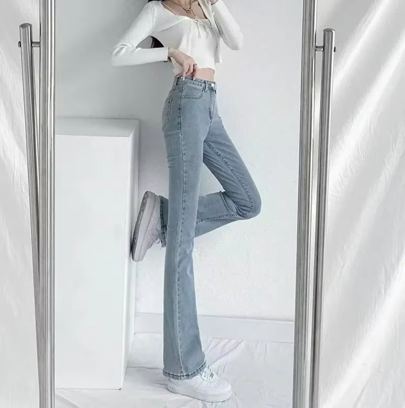 Dames High Waist Slim Fit Flared Broek