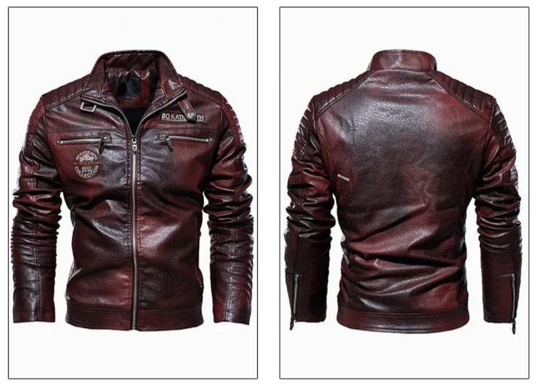 Herren Fleece-Motorrad-Lederjacke