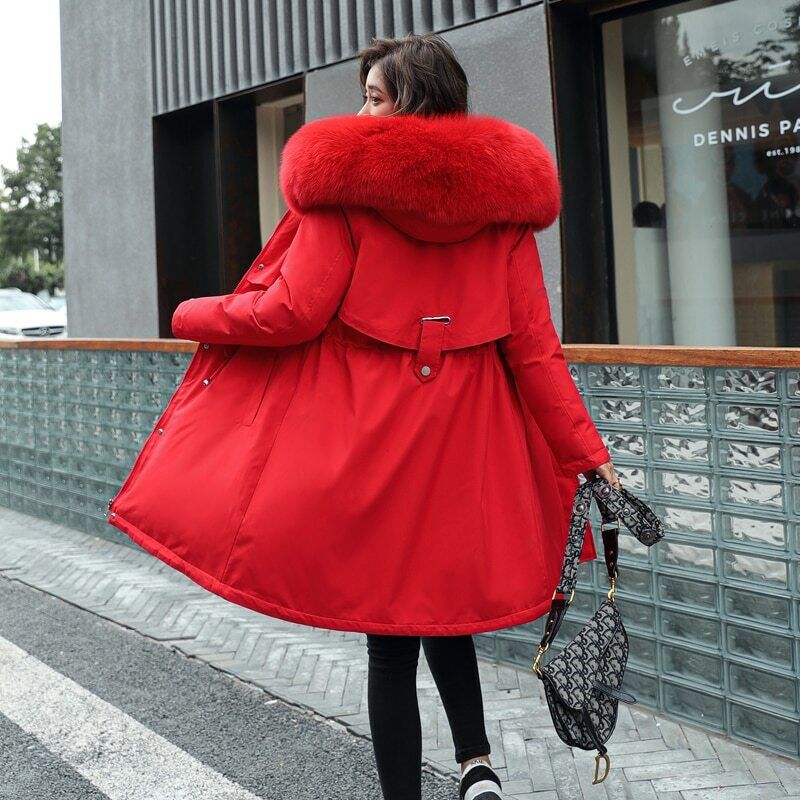 Damen-Parka mit Kapuze und Pelzkragen