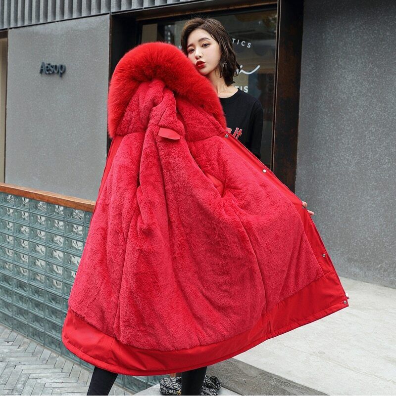 Damen-Parka mit Kapuze und Pelzkragen