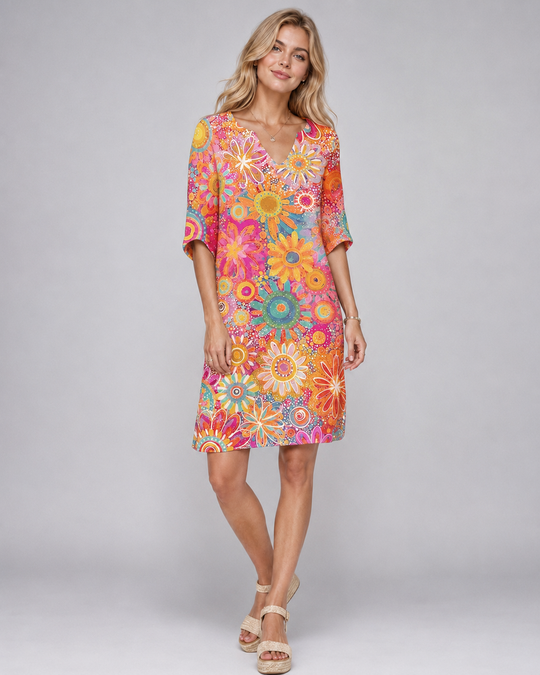 Damen Sommerkleid V-Ausschnitt mit Blumenmuster