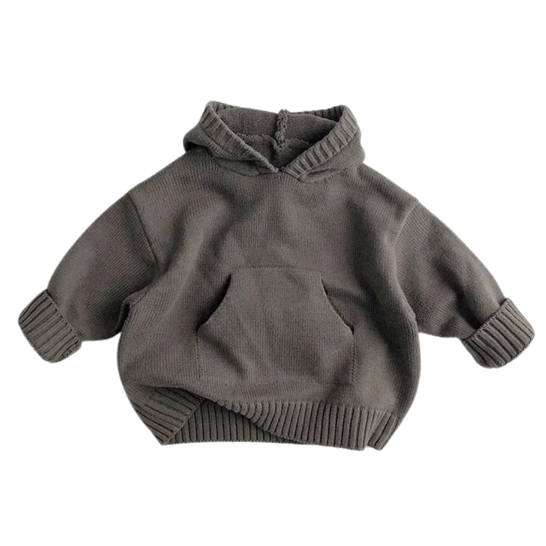 Strickpullover mit Kapuze und Fronttasche für Kinder