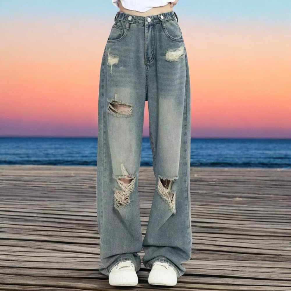 Zerrissene Damenjeans mit hoher Taille