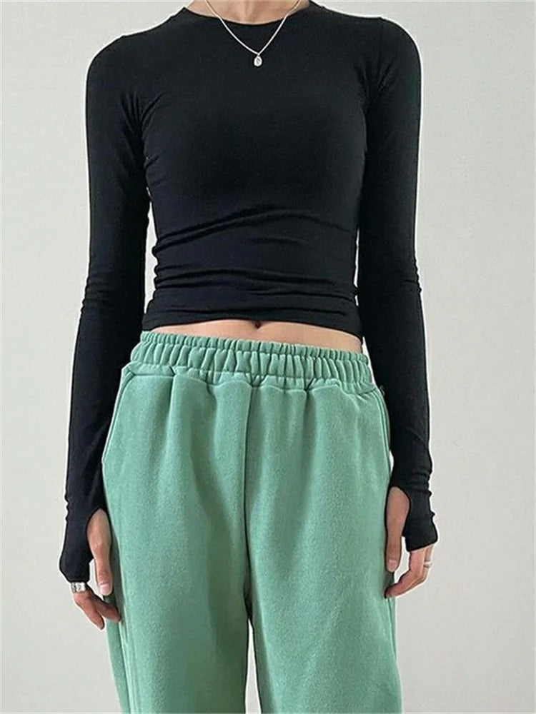Damen Slim Fit Rundhalsausschnitt Tops