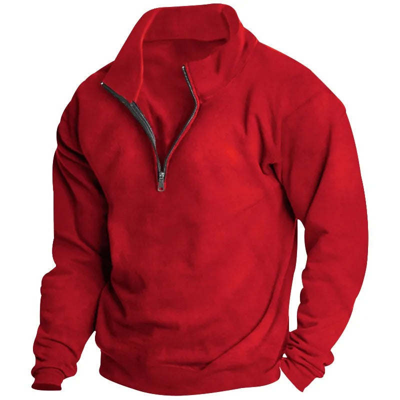 Samt-Herrenpullover mit halblangem Reißverschluss