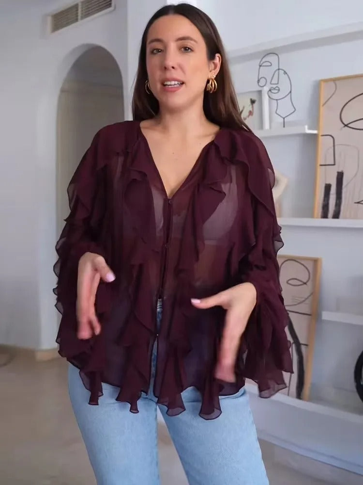Damen durchsichtige Bluse mit Lagenlook