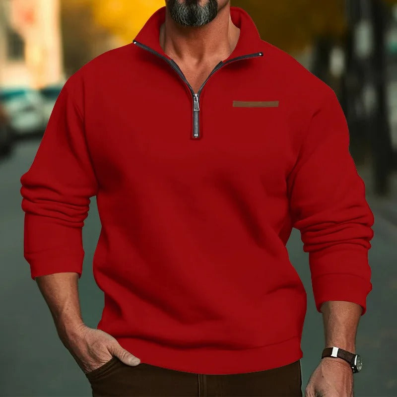 Samt-Herrenpullover mit halblangem Reißverschluss