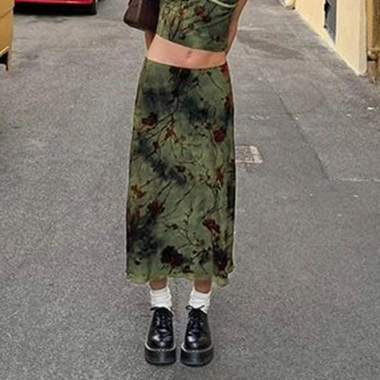 Vintage-Midi-Rock mit Blumenprint