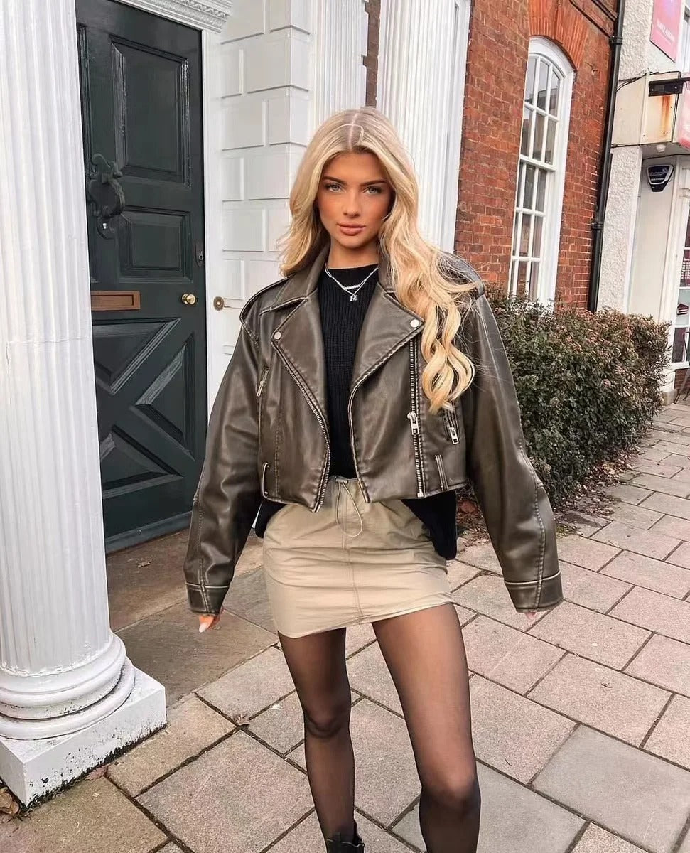 Vintage Leder Damenjacke