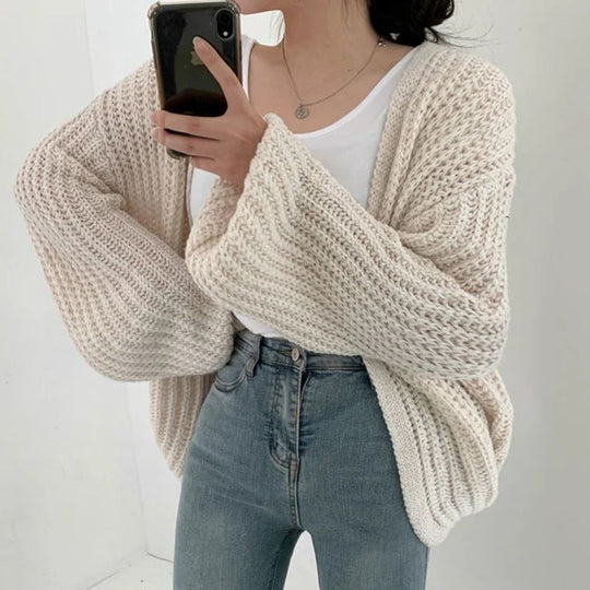 Damen-Strickjacke mit Vintage-Laternenärmeln