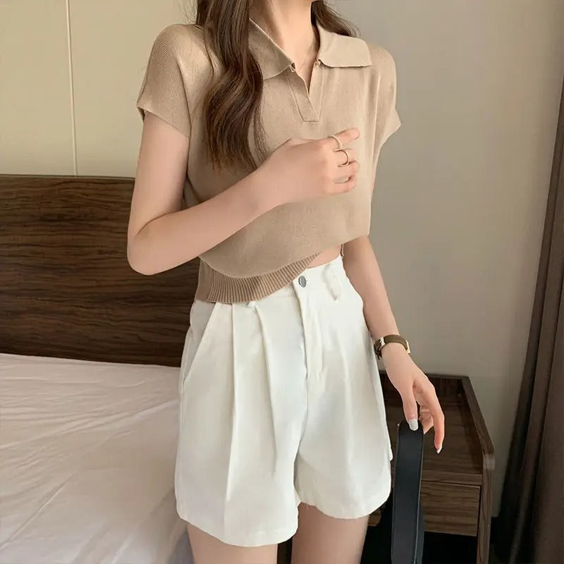 Strick-Damen-Shirt mit kurzen Ärmeln