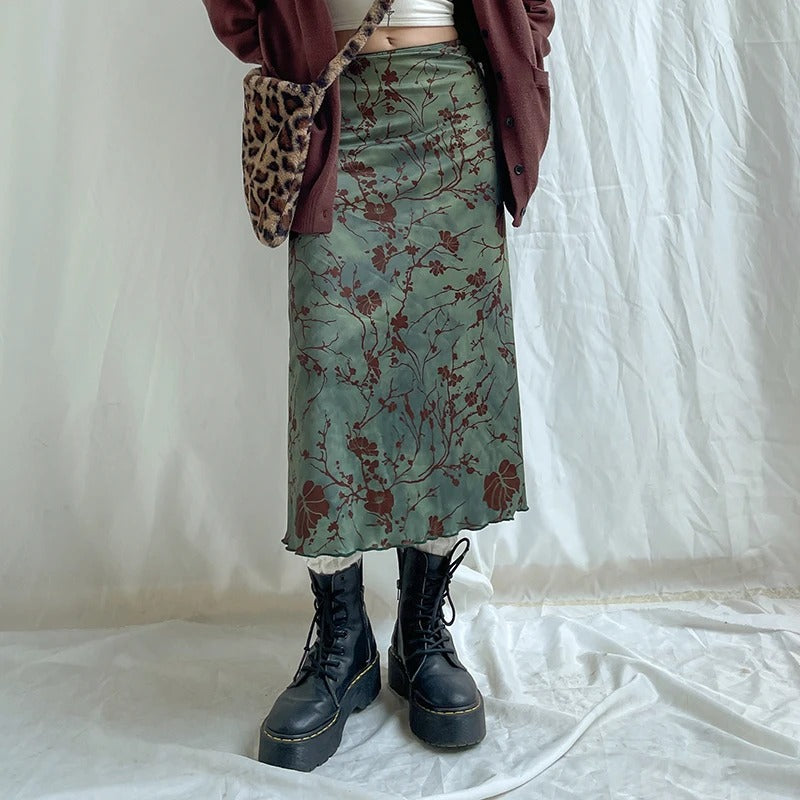 Vintage-Midi-Rock mit Blumenprint