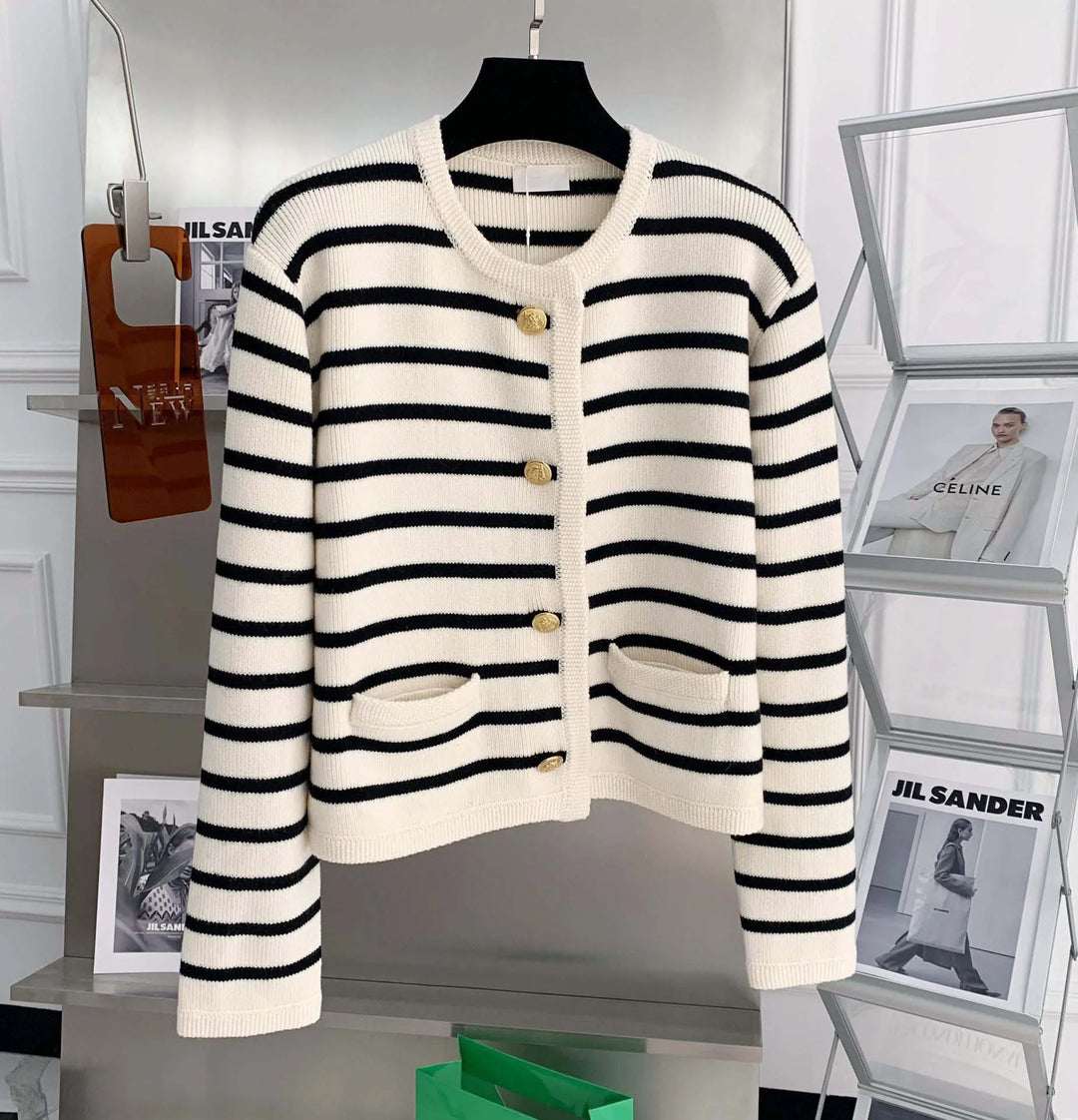 Gestreifte Damen-Strickjacke