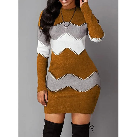 Damen Vintage Streifen Boho Kleid
