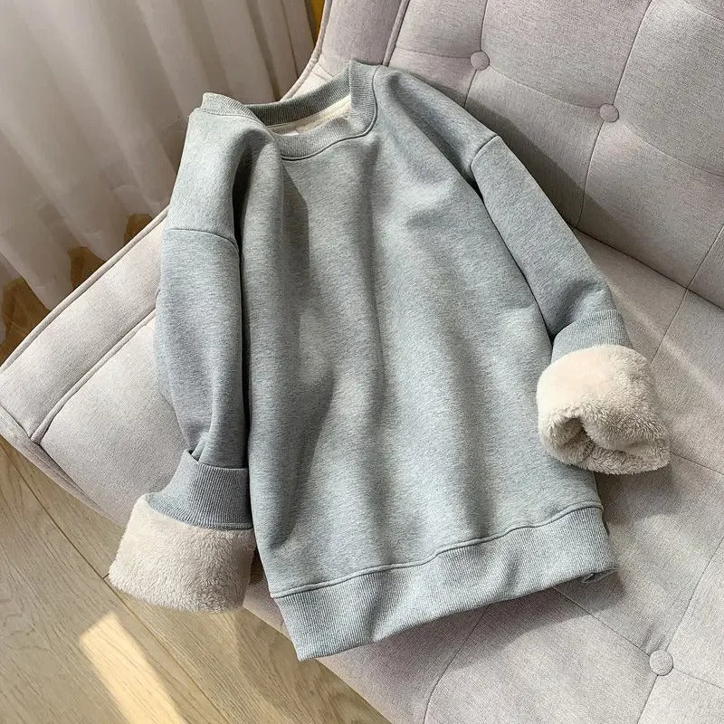 Fleece gefüttertes Rundhals-Sweatshirt für Frauen