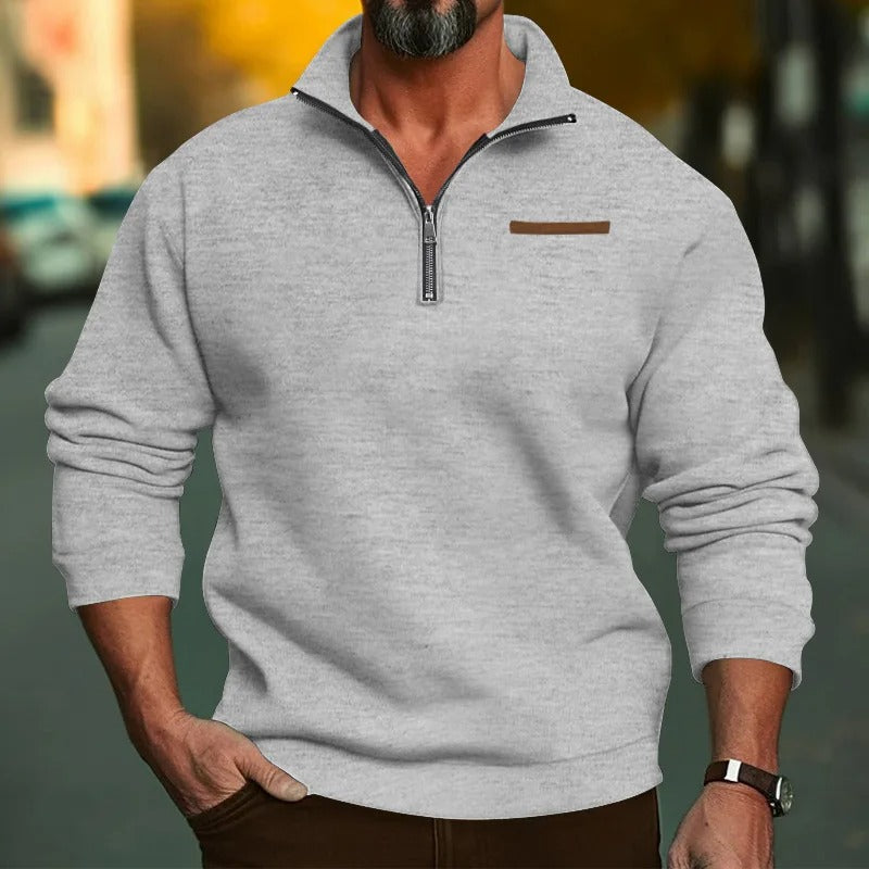 Samt-Herrenpullover mit halblangem Reißverschluss
