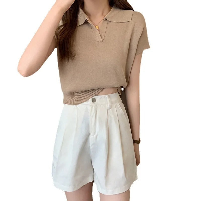 Strick-Damen-Shirt mit kurzen Ärmeln