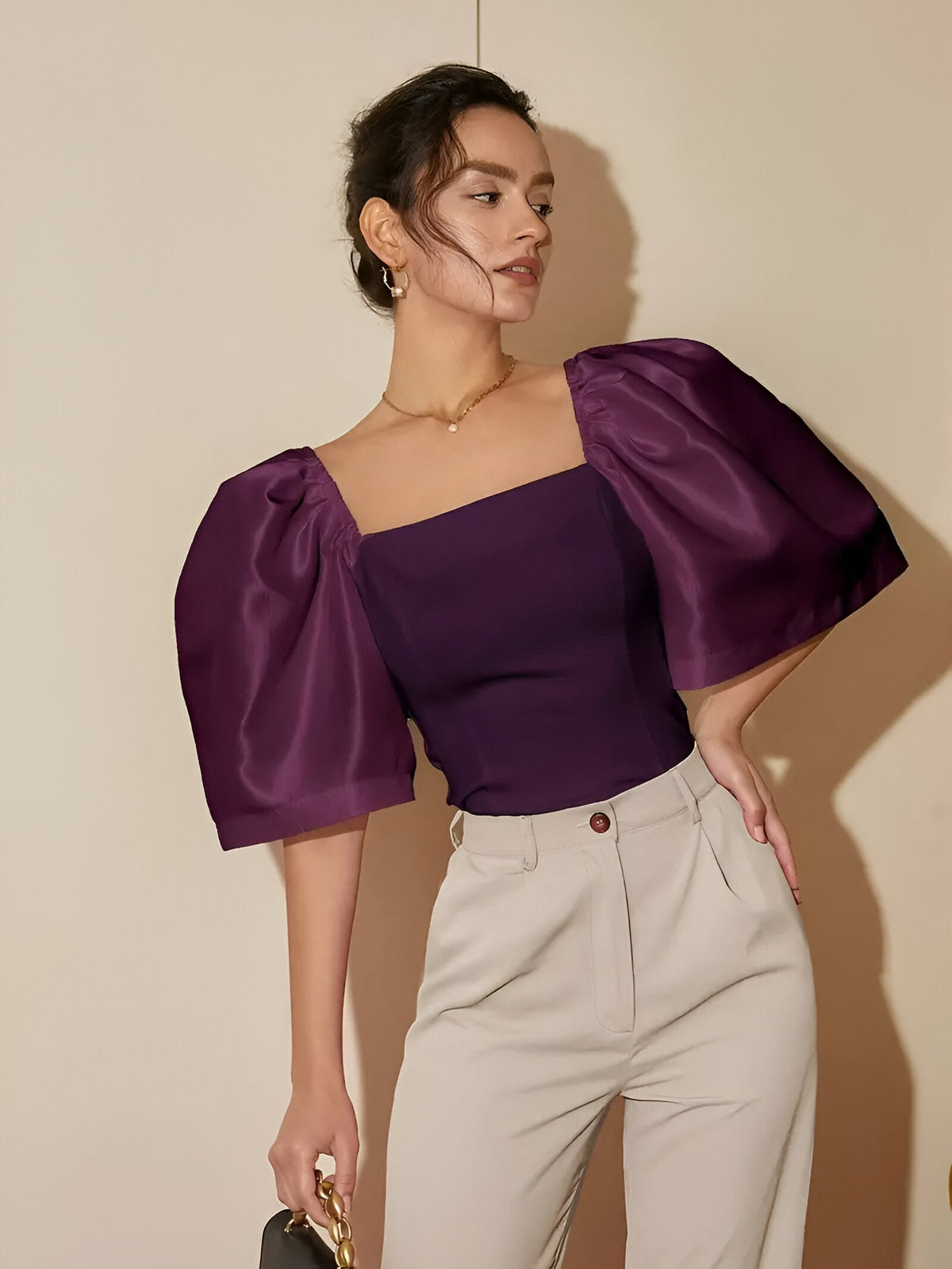 Variant image for Damenbluse Elegante Schmale Form Quadratischer Ausschnitt Hochwertige Baumwollmischung-1