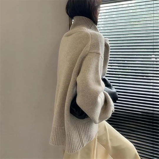 Hochgeschlossener Damen-Strickpullover