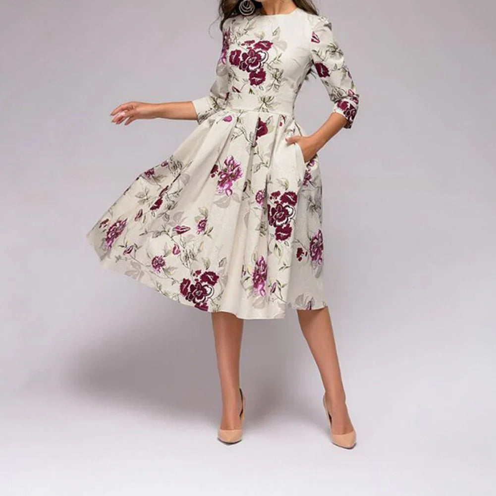 Damen Mittellanges Kleid Festlich Hochwertiger Stoff für Hochzeitsgast-2