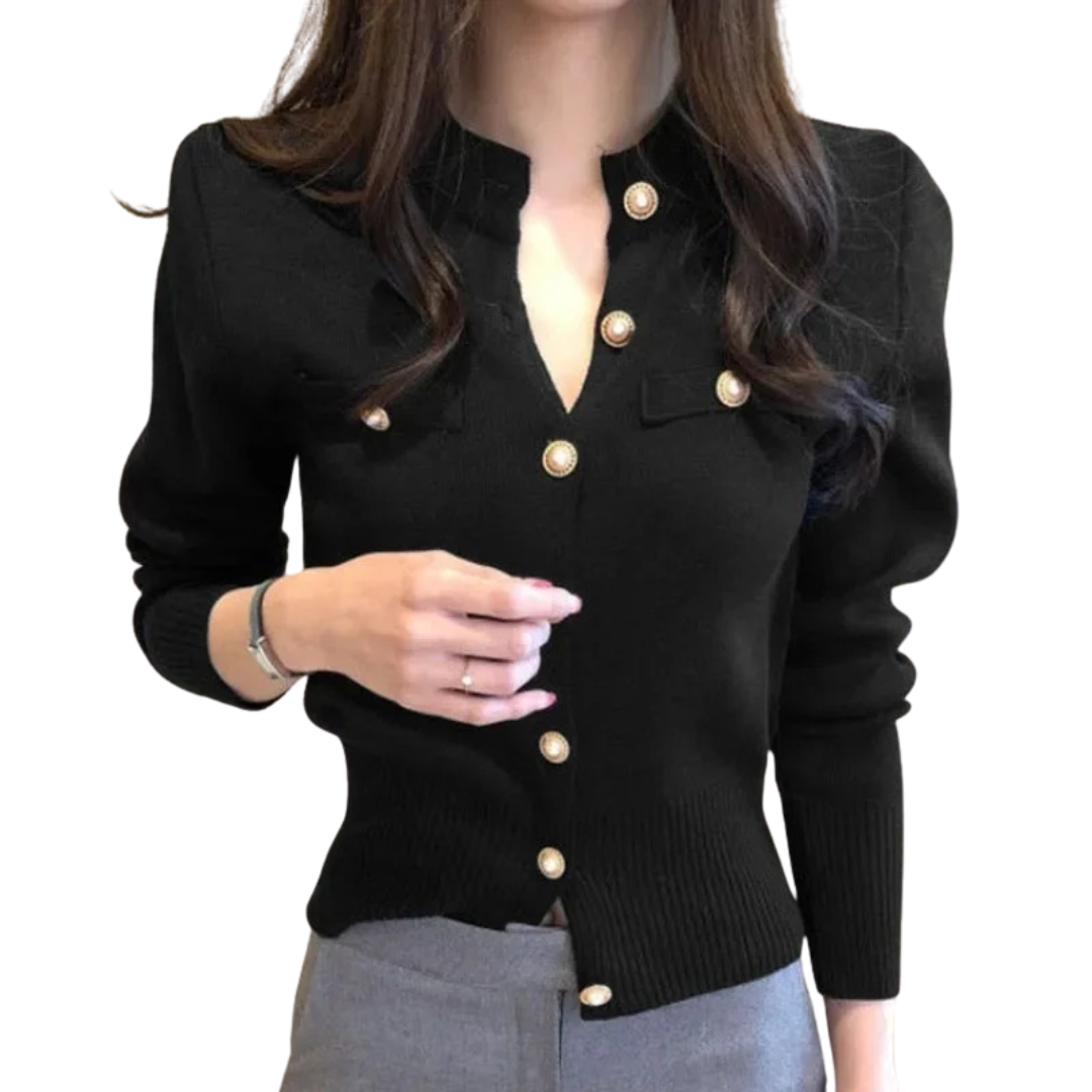 Damenstrickjacke mit einreihiger Knopfleiste