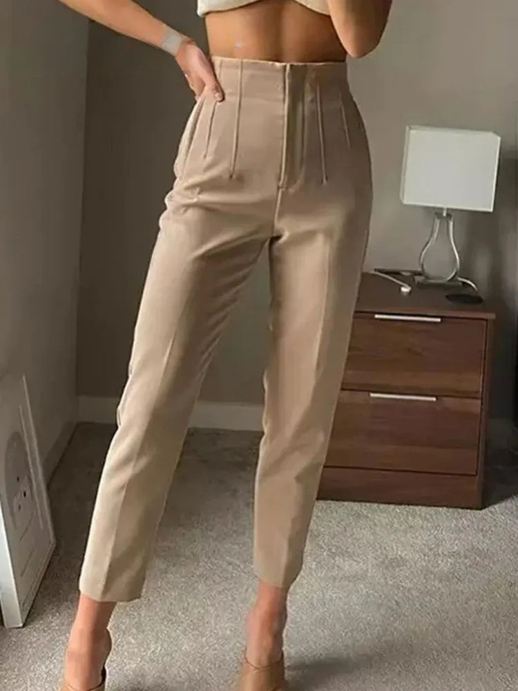 Damen-Hose mit hoher Taille und schmalem Bein