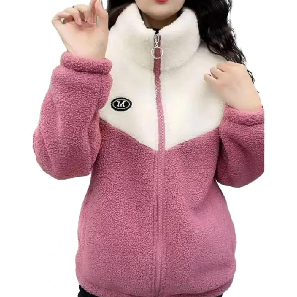 Mit Fleece gefütterte Jacke aus Wolle und Baumwolle für Damen