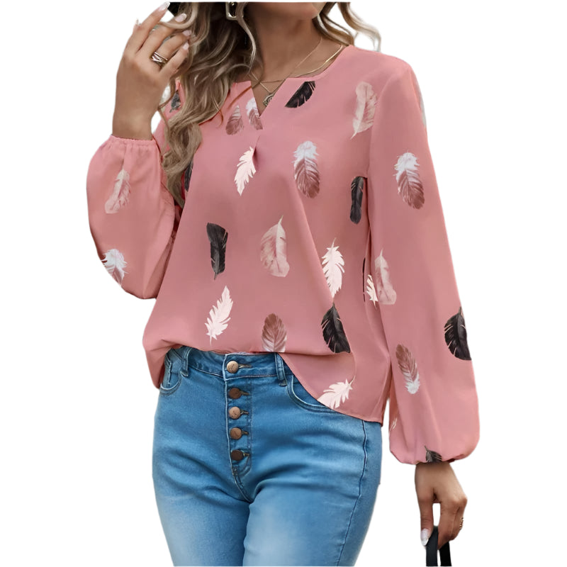 Chiffonbluse mit Federmuster