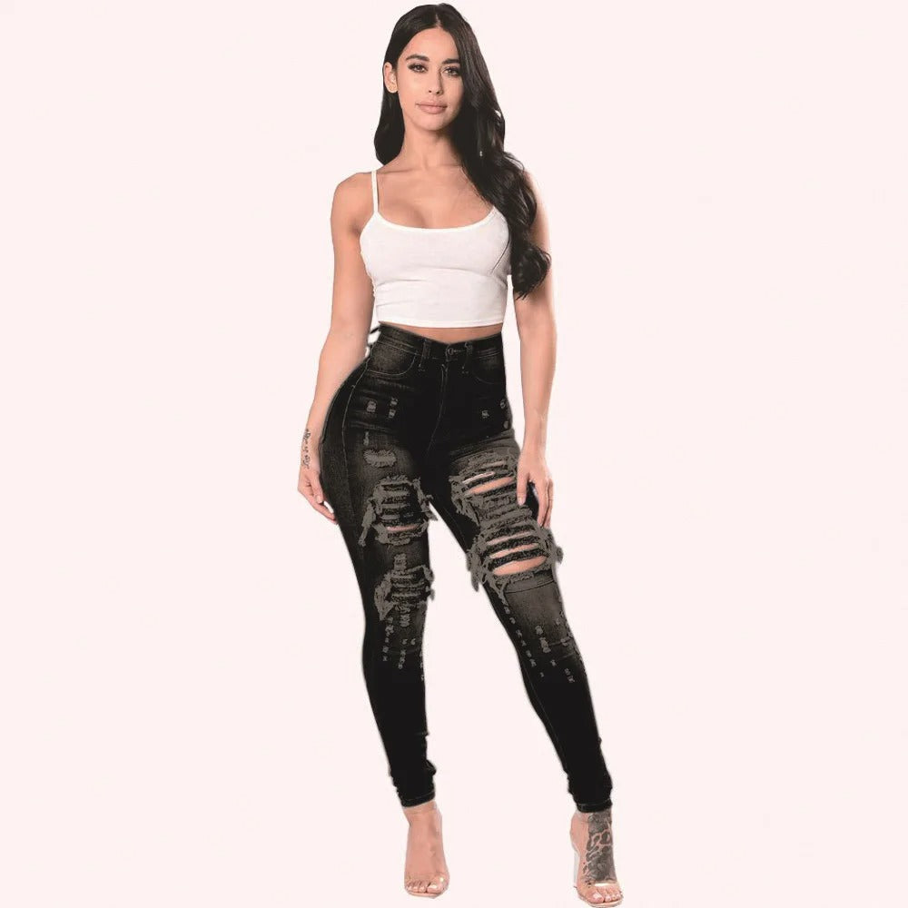 Zerrissene Jeans mit hoher Taille für Frauen
