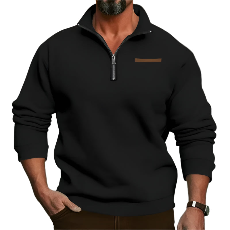 Samt-Herrenpullover mit halblangem Reißverschluss