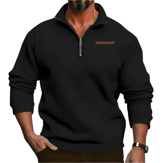 Samt-Herrenpullover mit halblangem Reißverschluss