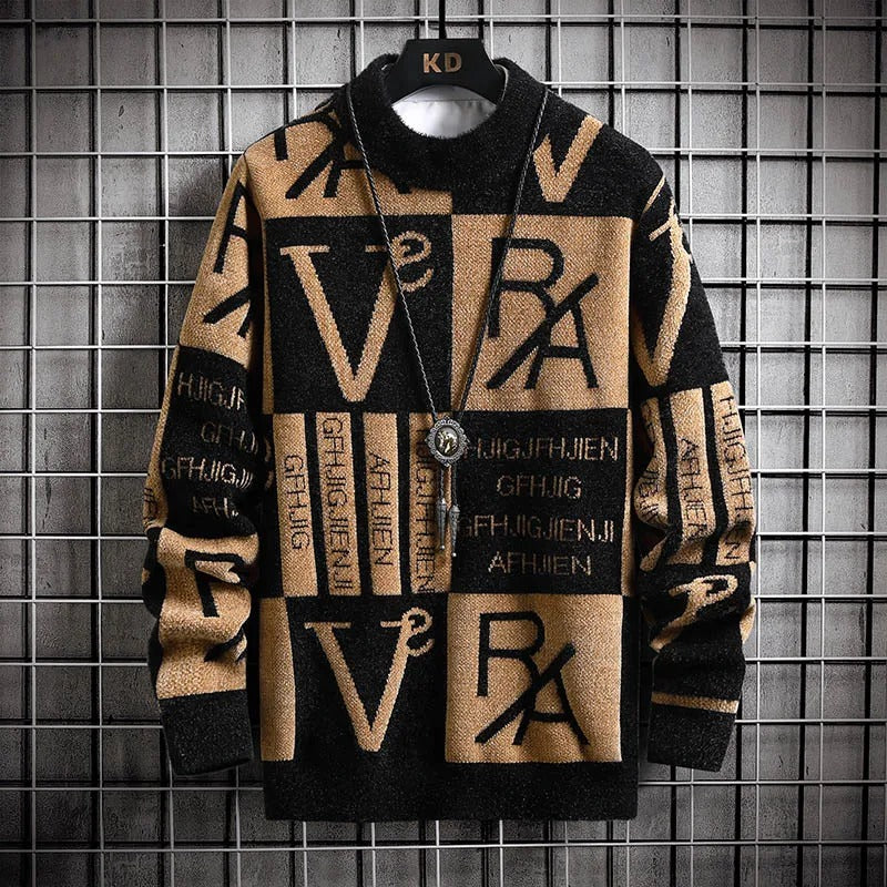 Gestreifter Herren-Rundhalspullover