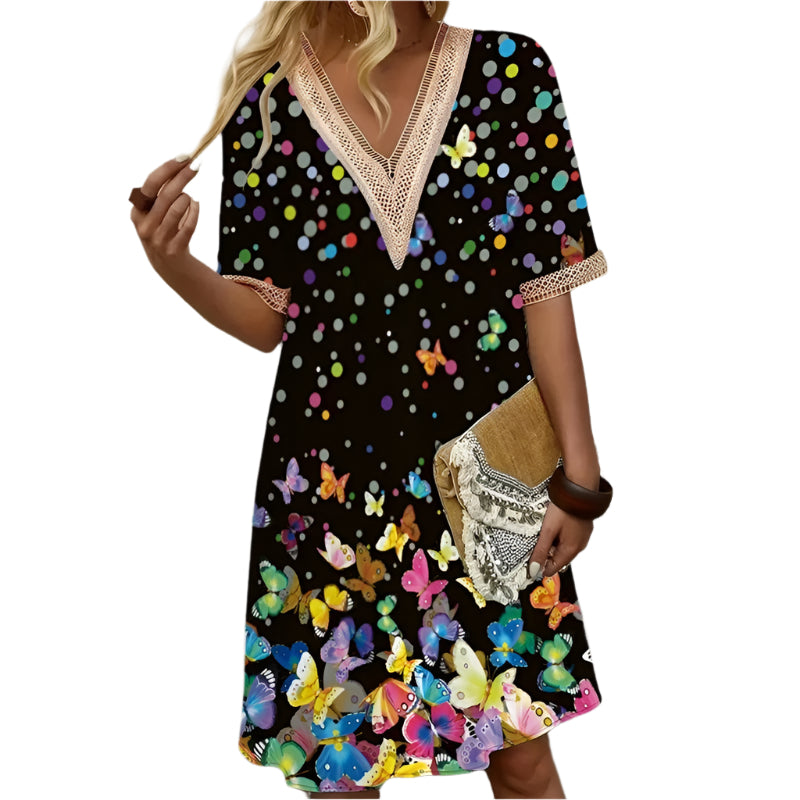 Damen V-Ausschnitt Bedrucktes Sommerkleid