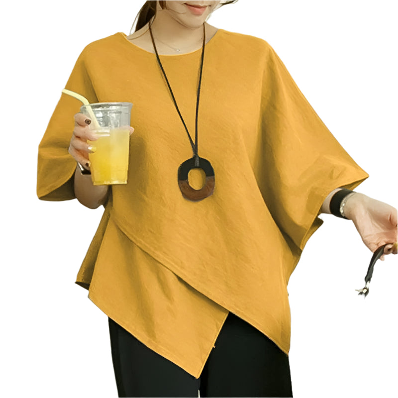 Asymmetrische Bluse mit halben Ärmeln für Damen