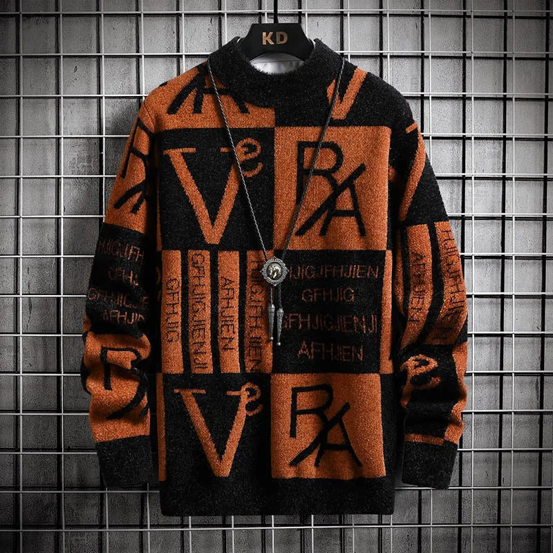 Gestreifter Herren-Rundhalspullover