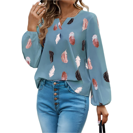Chiffonbluse mit Federmuster