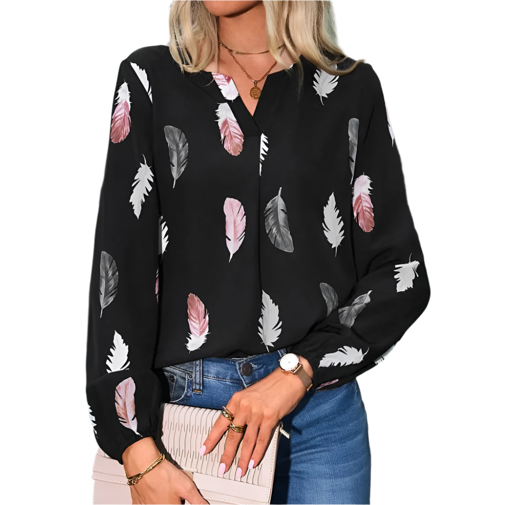 Chiffonbluse mit Federmuster